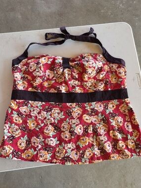 Torrid Mixed Print Floral Rose Leopard Polka Dot Halter Top Size 2 Plus 2X